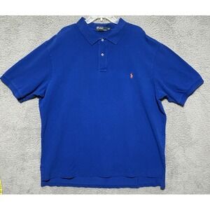 Polo Ralph Lauren Mens 3XLT Big and Tall Soft Cotton Polo Shirt Blue Orange Pony